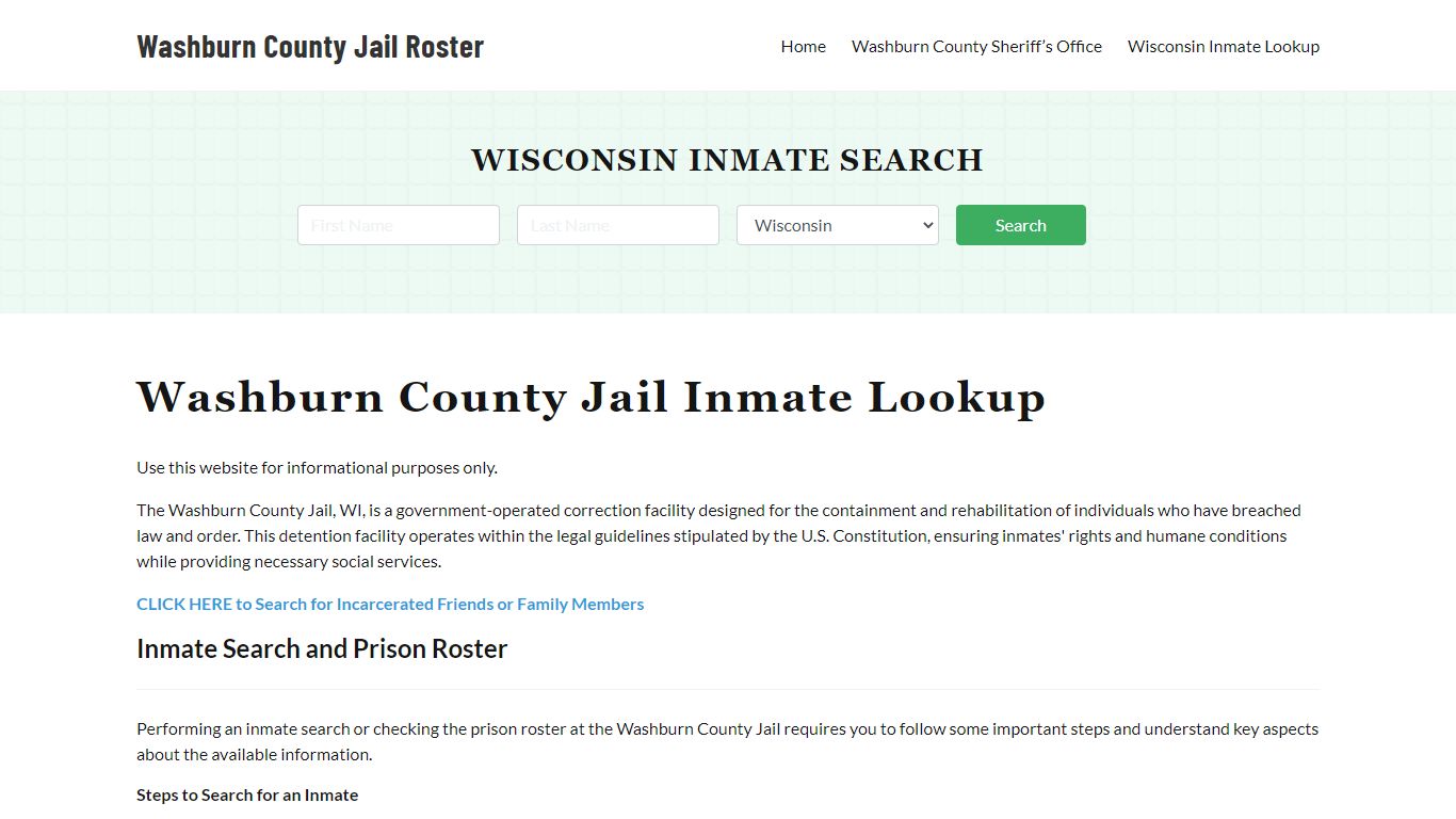 Washburn County Jail Roster Lookup, WI, Inmate Search